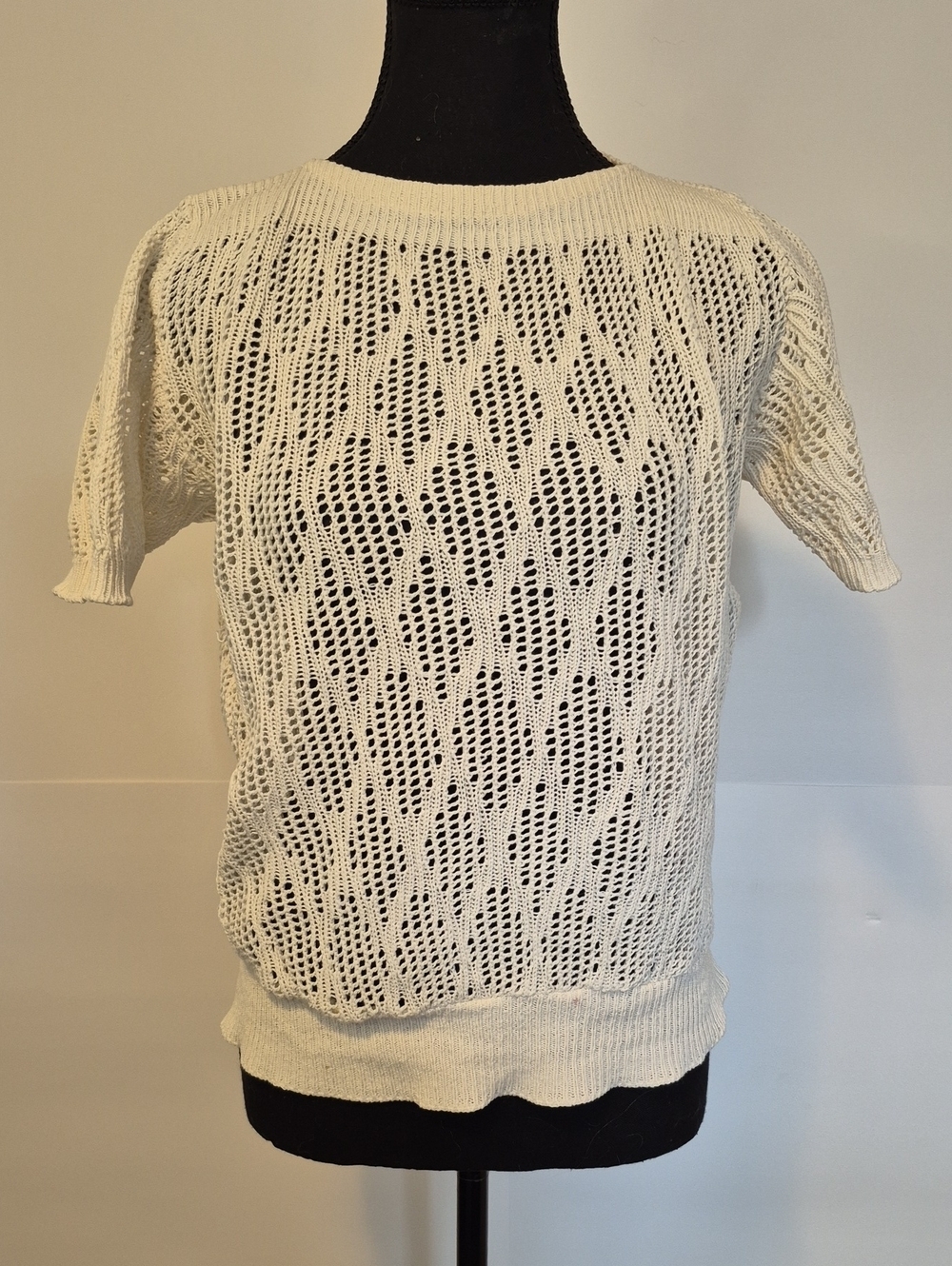Cream Open Knit Short Sleeve Sweater | Lightweight 100% Cotton - Picture 2 of 6